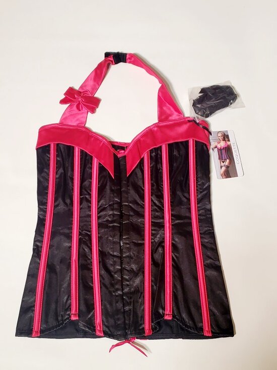Bustier Corset – Black w/ Pink Trim – Size Large – NWT - Picture 2 of 11